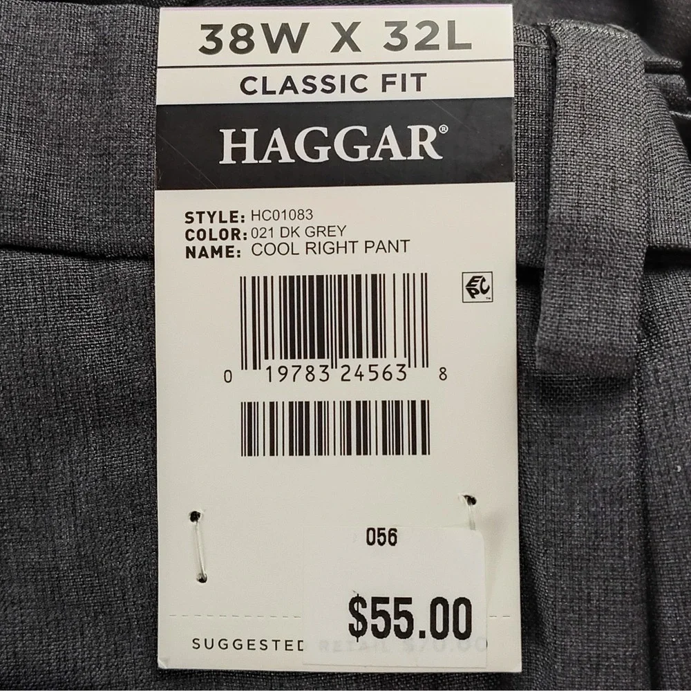 NWT Haggar Pants Mens 38x32 Dark Gray Cool Right Performance Flex Classic Fit